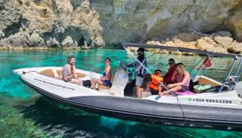 Private boat tour to Blue Lagoon Comino Malta with self drive boats and rental options