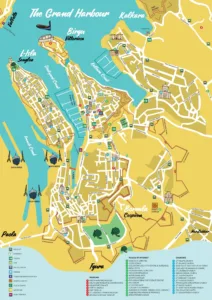 Map showing Vittoriosa, Senglea and Cospicua, known as Malta’s Three Cities.